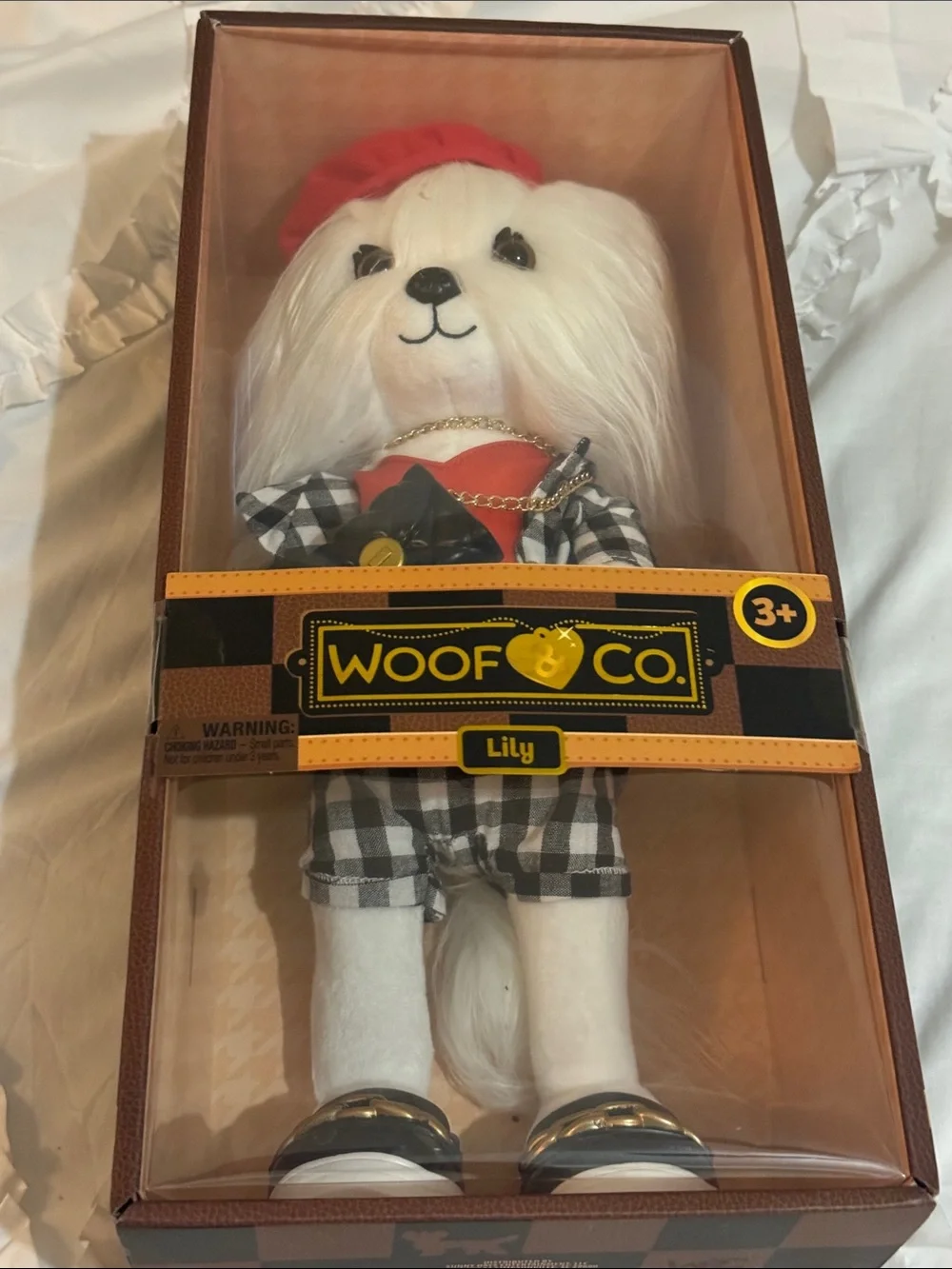 Lily Plush Dog Toy - White with Red Outfit